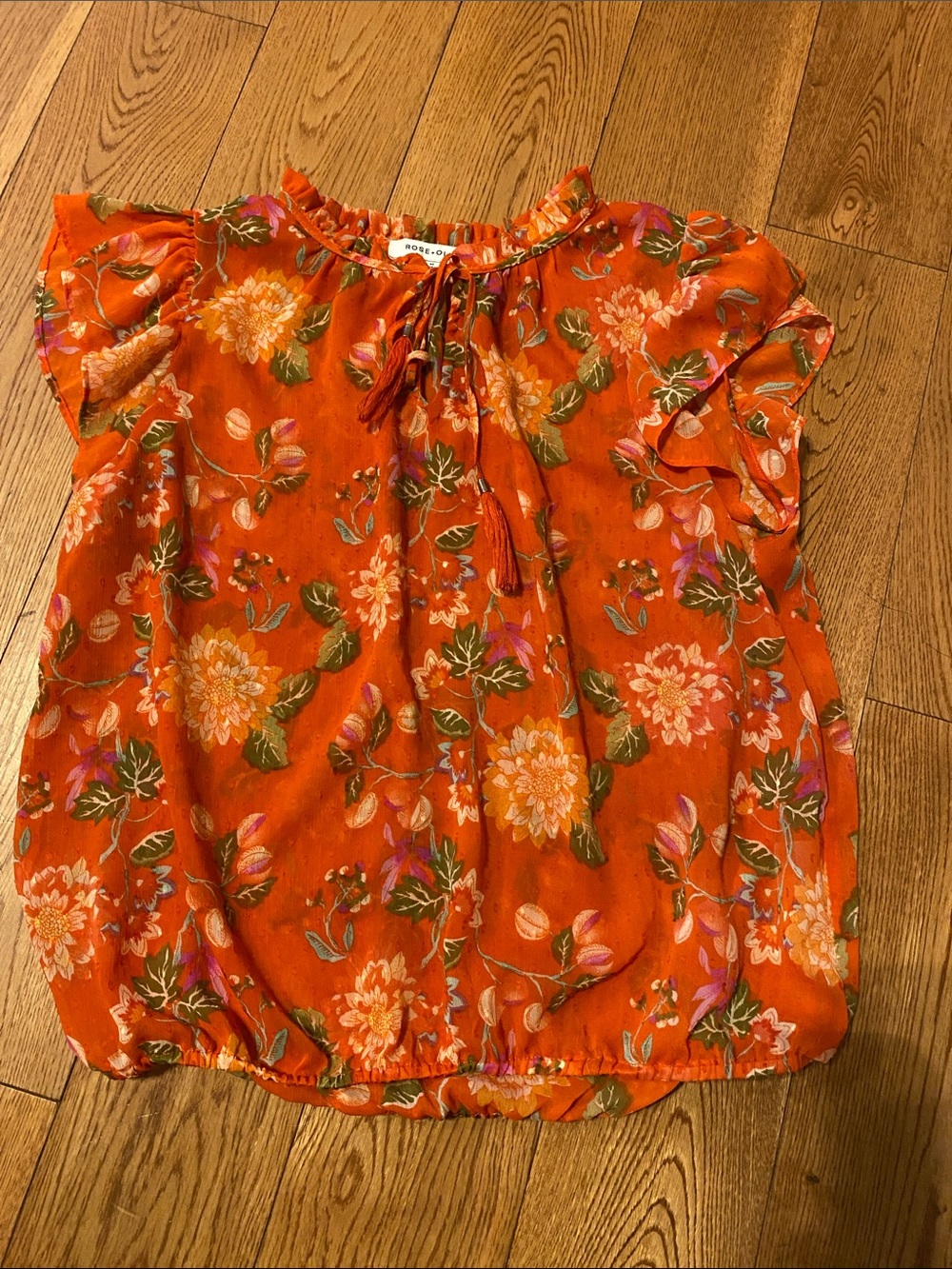 Rose & Olive Orange Floral Tie-Front Flutter Sleeve Blouse
